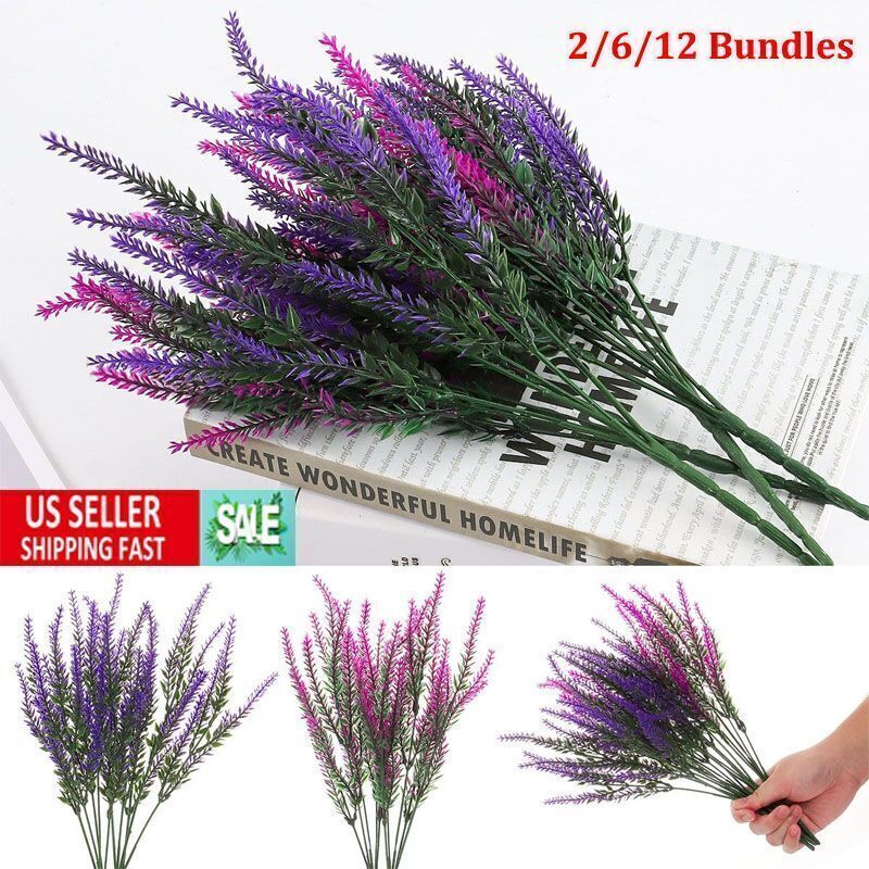 2 6 12 Artificial Flowers Fake Plants Decor Lavender Hanging Outdoor Home Garden