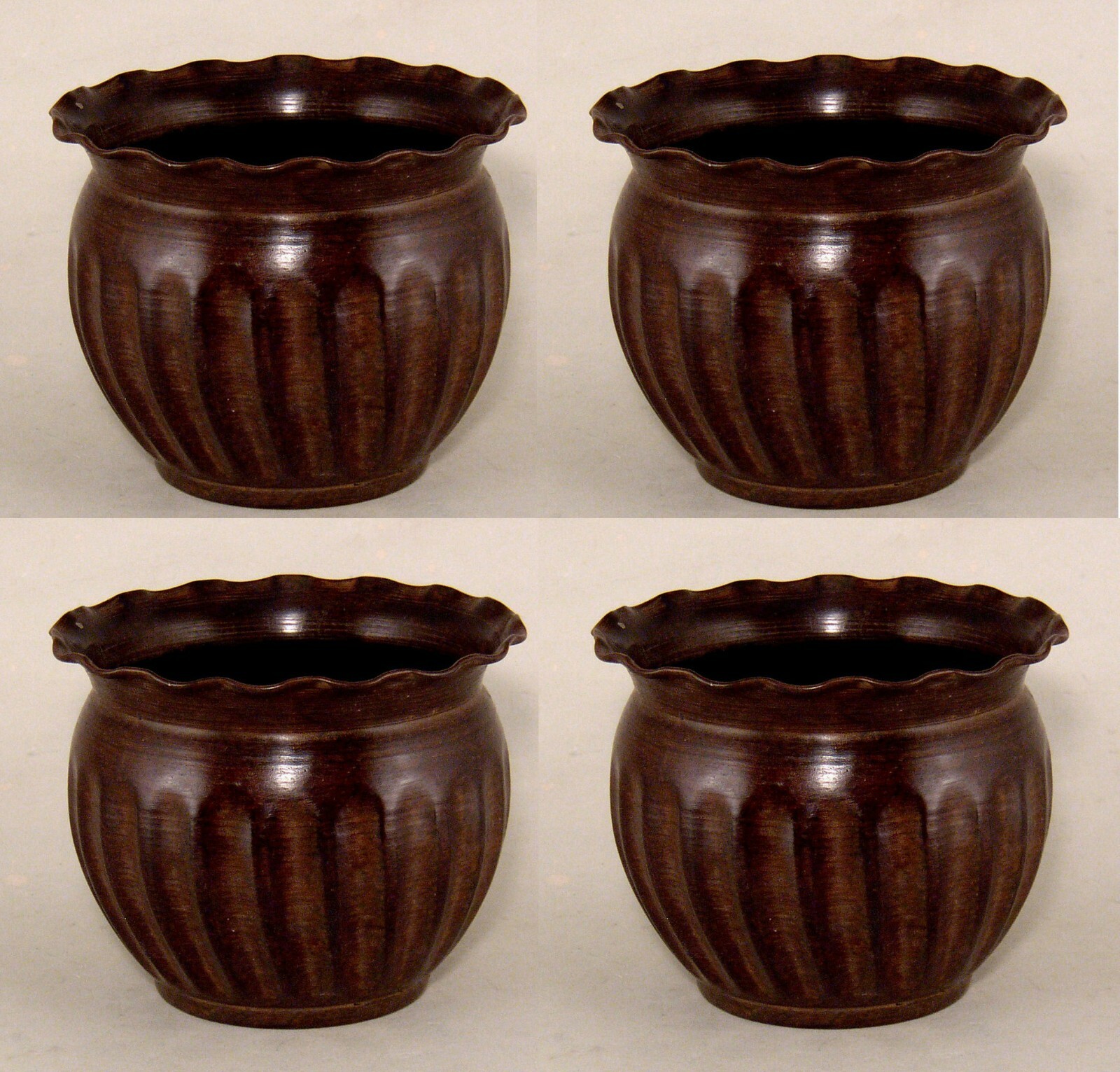 Planter Container Brown Wavy Rim Fluted Surface 5.5″Dia 4.5″High Set of 4