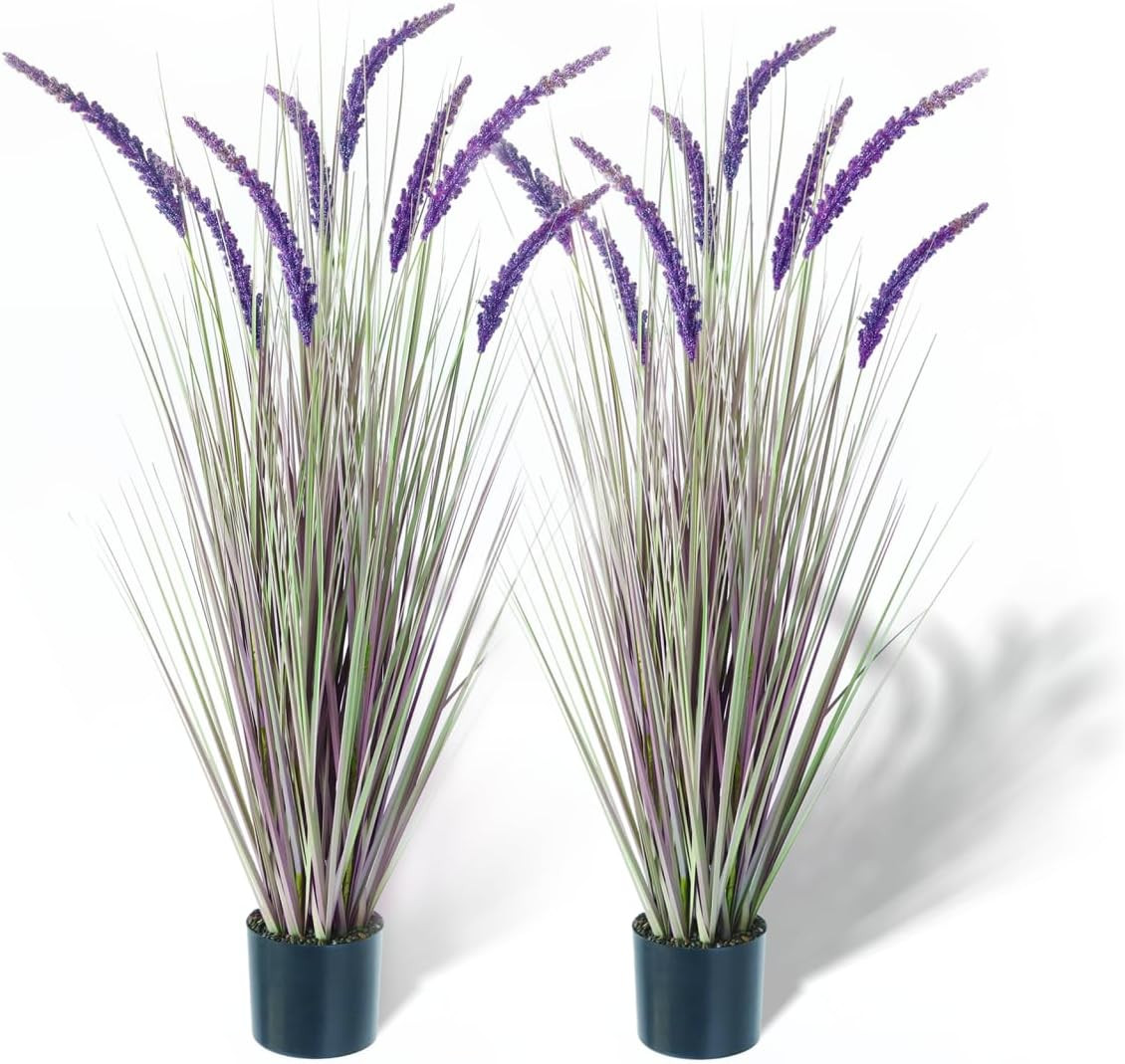 4Ft 2-Pack Artificial Veronica Horsetail Reed Grass – 47In Tall Faux Purple Gras