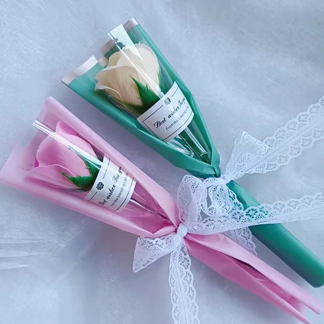 Single Soap Rose Artificial Bouquet with Plastic Packaging Scented Soap Flower f