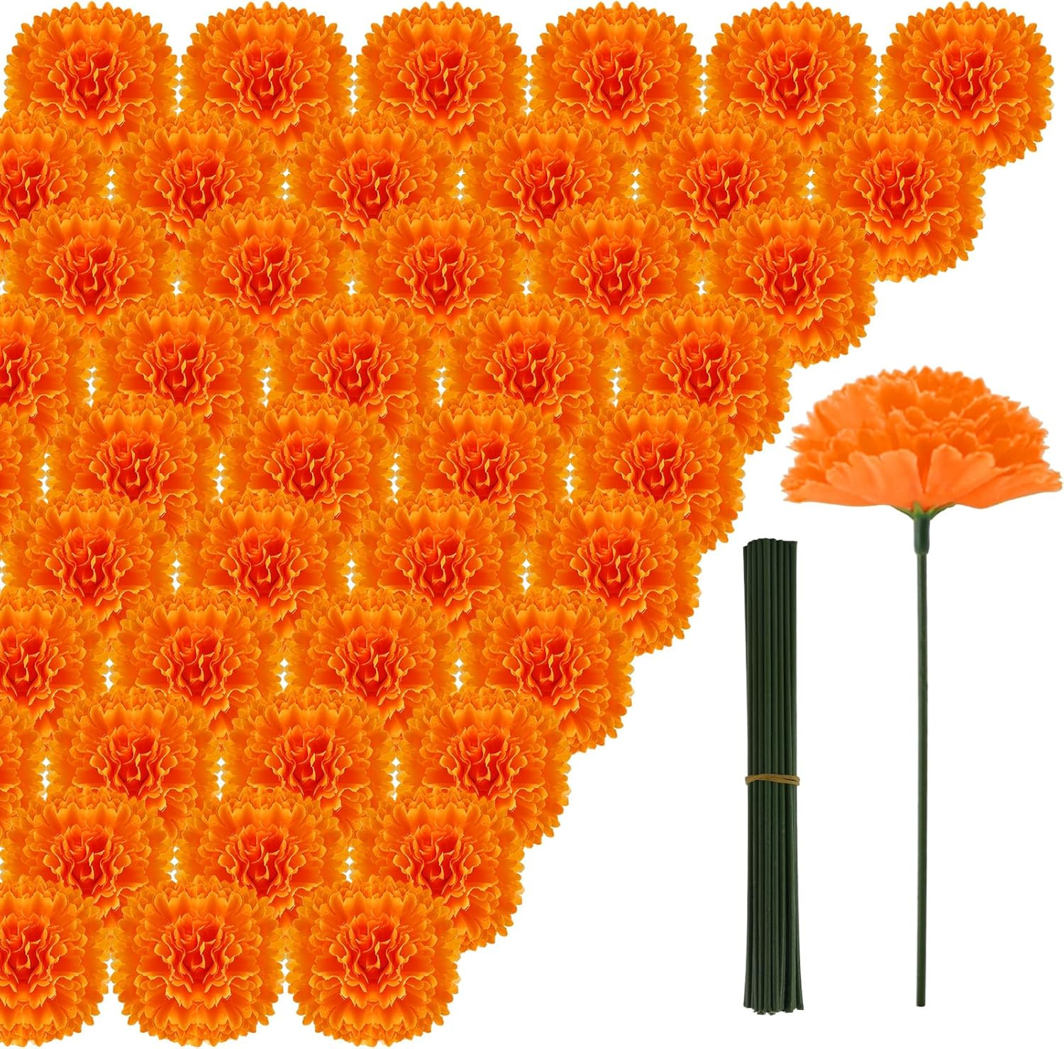 50Pcs Artificial Marigold Flower Heads, Silk Marigold Heads Bulk Fake Flowers fo