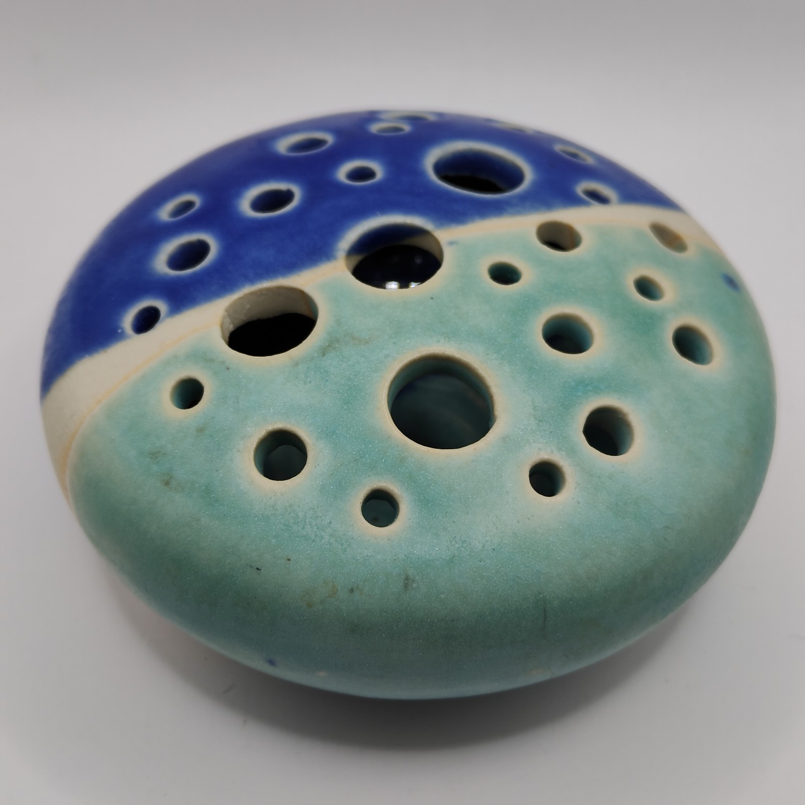 Töpferei Velte Allgau Germany Art Pottery Vase Flower Frog Handmade Blue Aqua
