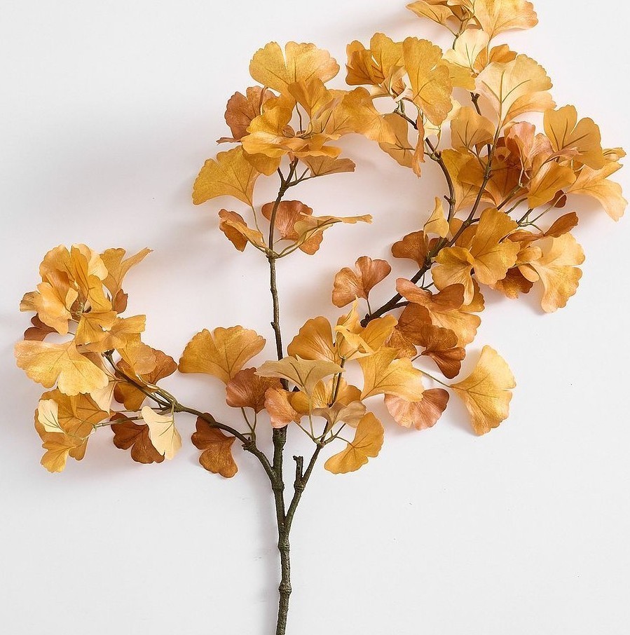NEW Pottery Barn Faux Golden Fall Autumn Ginko Branches Leaves Stems NWT