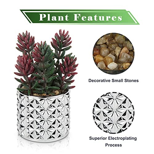 Small Artificial Succulents in Pots 5.4” Tall Realistic 1 Red Succulent#011