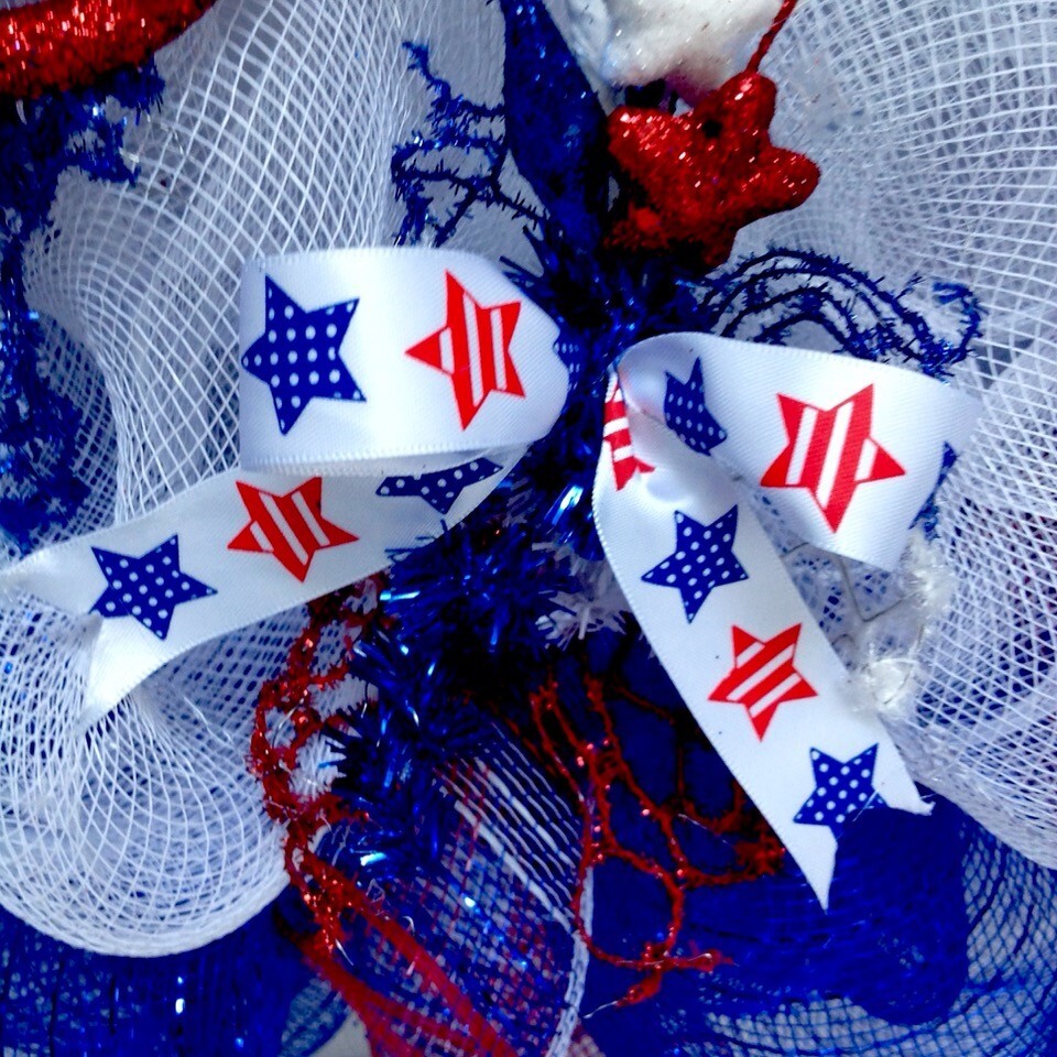 Sky Rockets In Flight Patriotic Handmade Deco Mesh Wreath 24 inch or 28 Inch