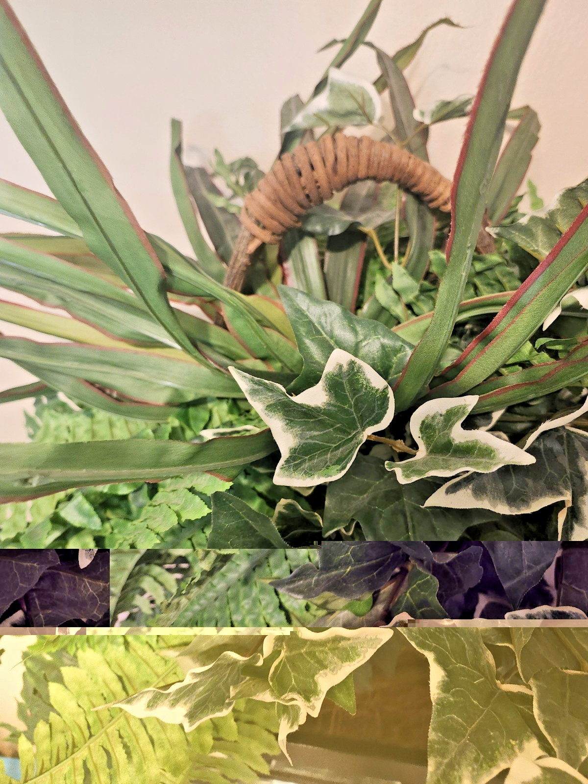 Large Rustic Artificial Greenery Basket Arrangement – Faux Fern, Ivy & Tropical
