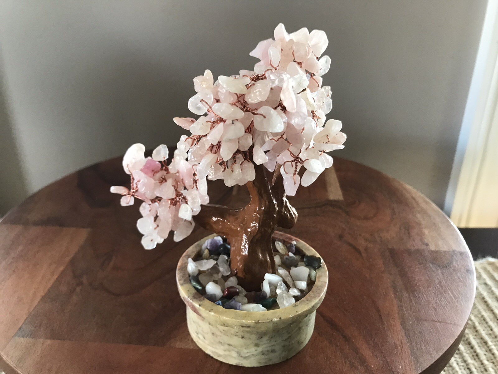 Rose Quartz Wired Bonsai Tree Made in India 4.75″ Asian Inspired Home Decor