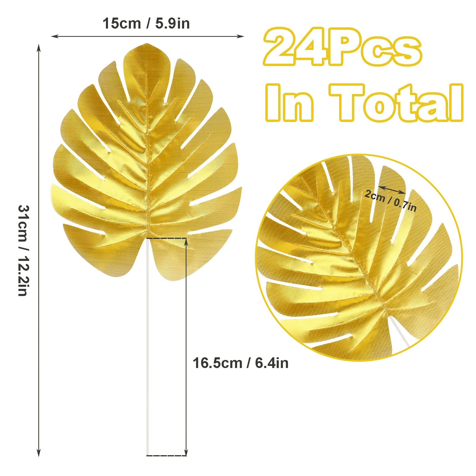 24PCS Artificial Gold Palm Leaves, Golden Faux Tropical Monstera Leaves Reali…