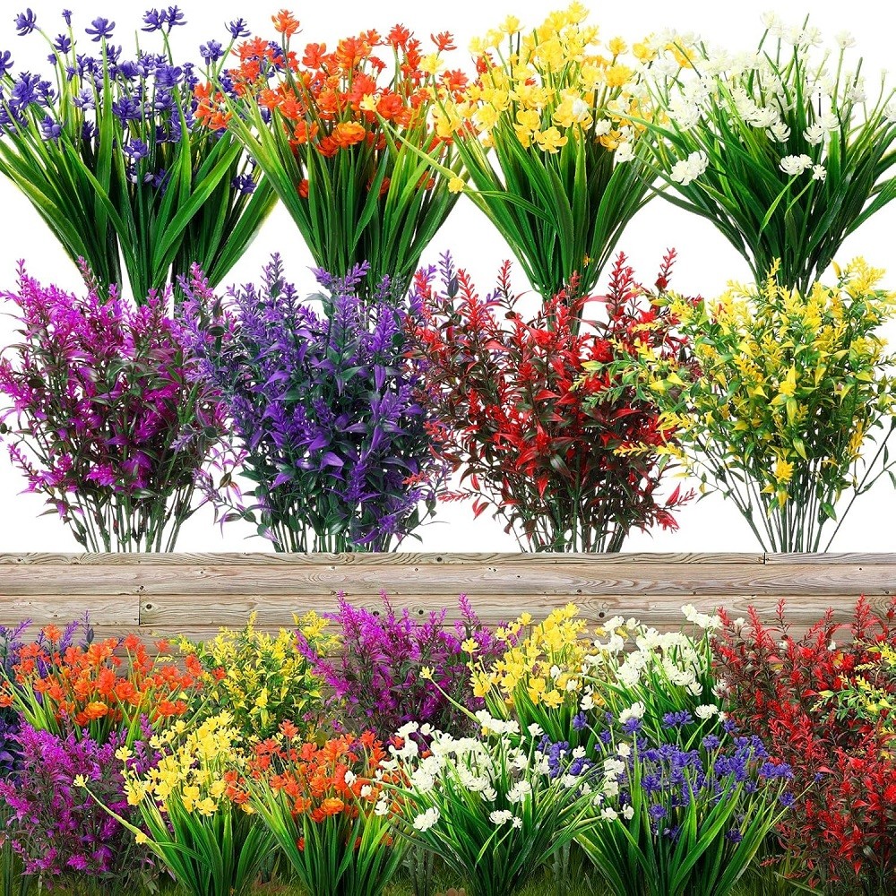 6 Bundles Artificial Outdoor Flowers Lifelike UV Resistant Fake Hanging Plants
