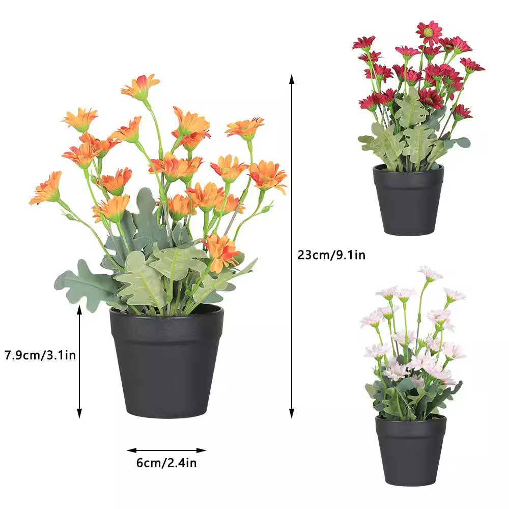3-Pack 9 In. Colorful Indoor Artificial Wildflowers Daisies in Black Pot