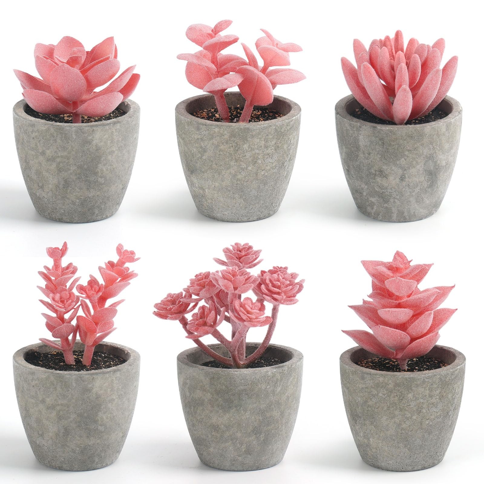 6 PCS Artificial Succulent Plants Small Fake Potted Pink Home Desk Decor