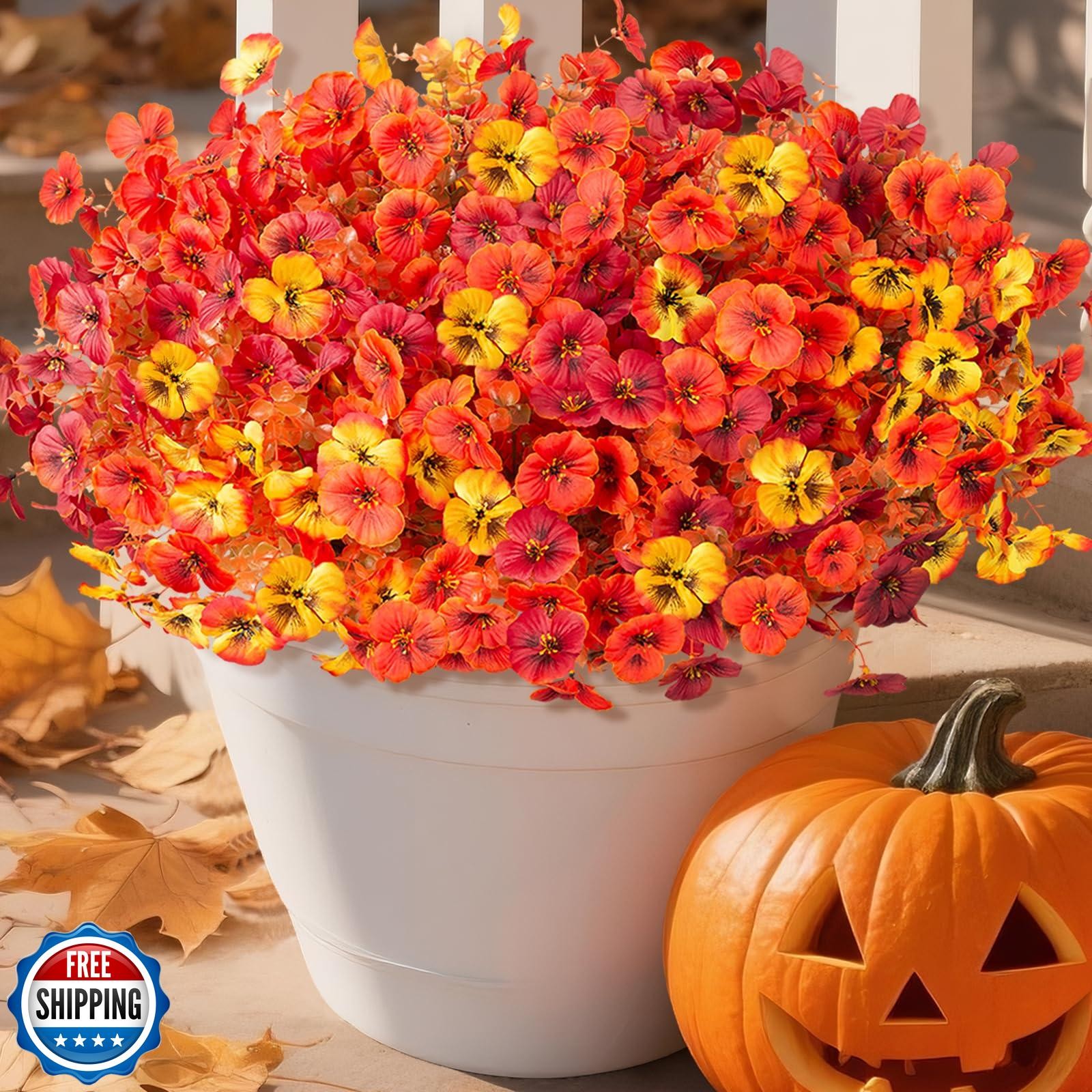 Artificial Fall Flowers for Outdoors Decoration, 12 Bundles Faux Pansies Fake