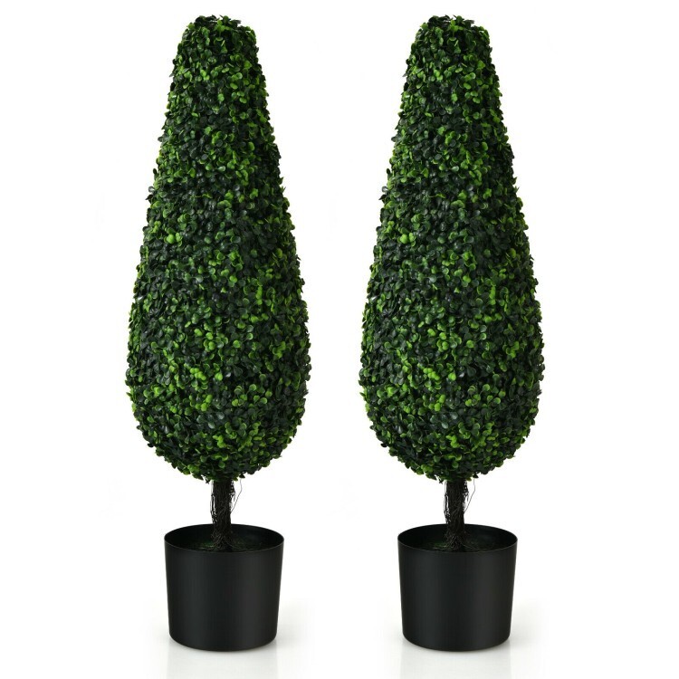 2 Pack Artificial Tower 3FT Topiary Tree UV Resistant Indoor Outdoor Office Tree
