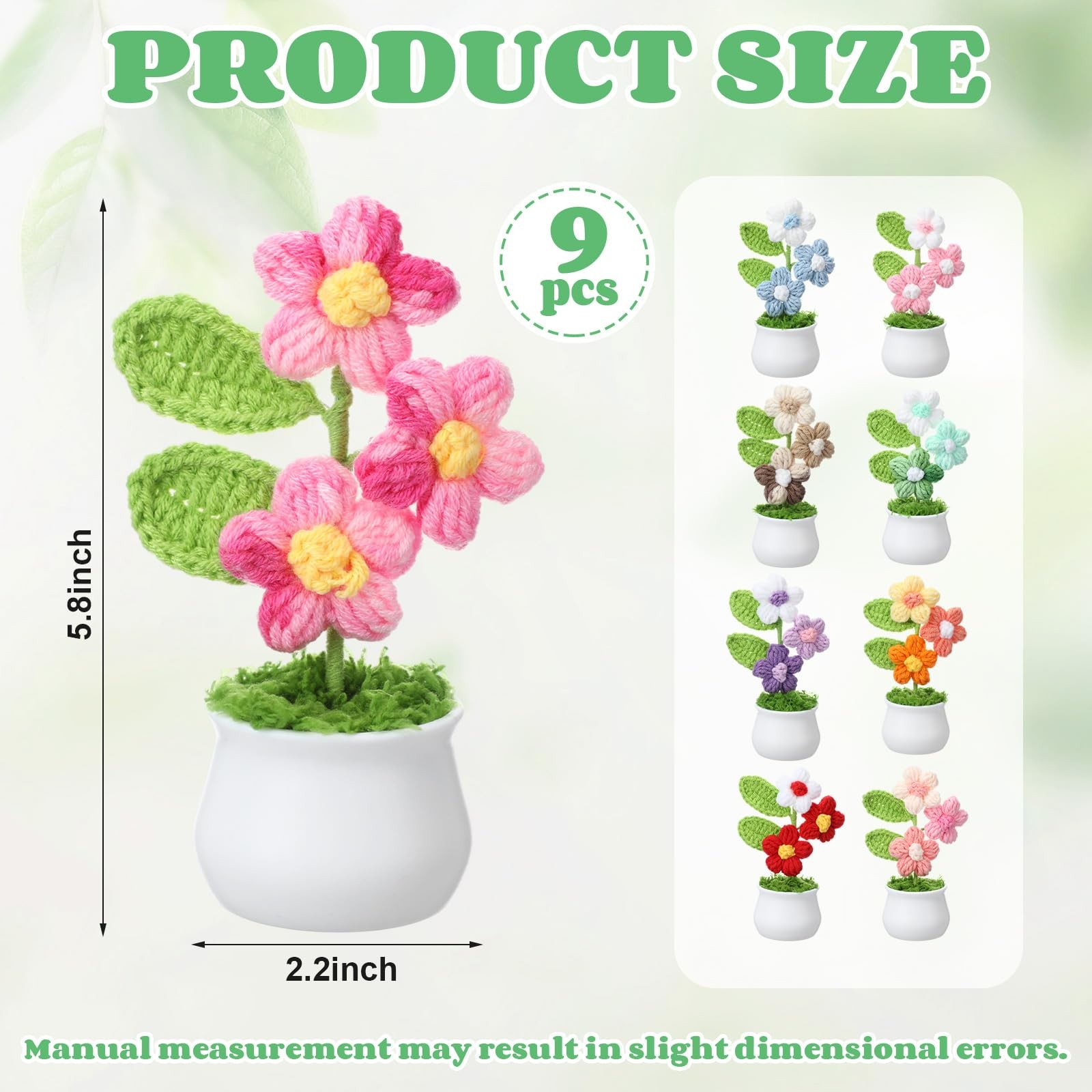 9 Pack Crochet Flower Pot Bulk, Crochet Puff Flowers, Small Potted Plant Bouq…