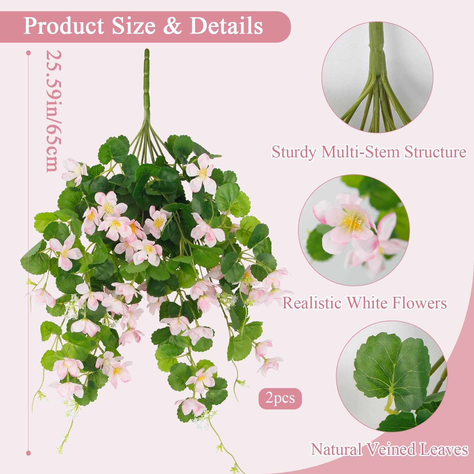 ACRYCS 2 Pcs Artificial Hanging Flowers for Outdoors Summer Decor UV Resistan…