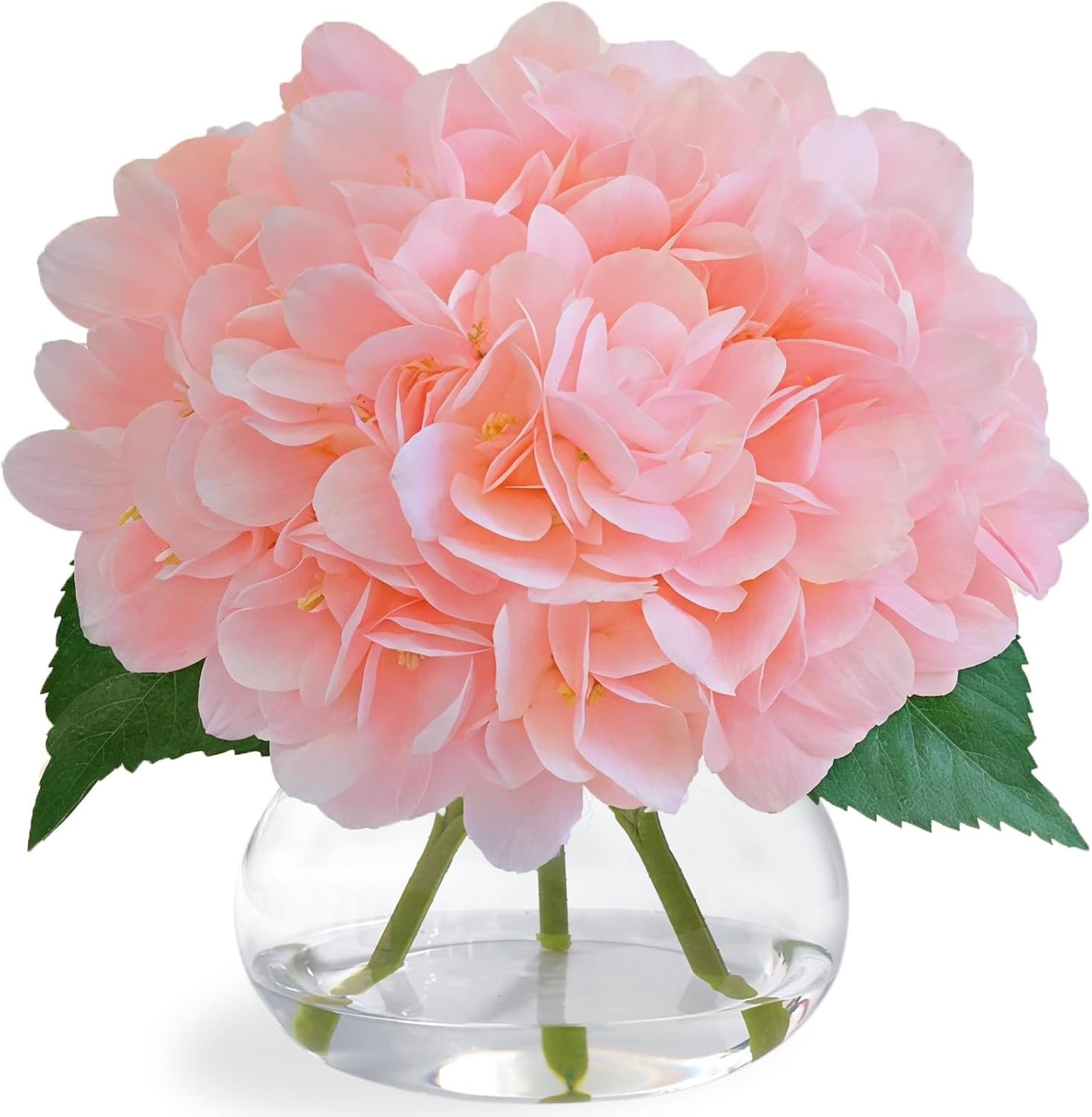 Hydrangea Artificial Flowers in Glass Vase, White Silk Fake Flowers Silk Centerp
