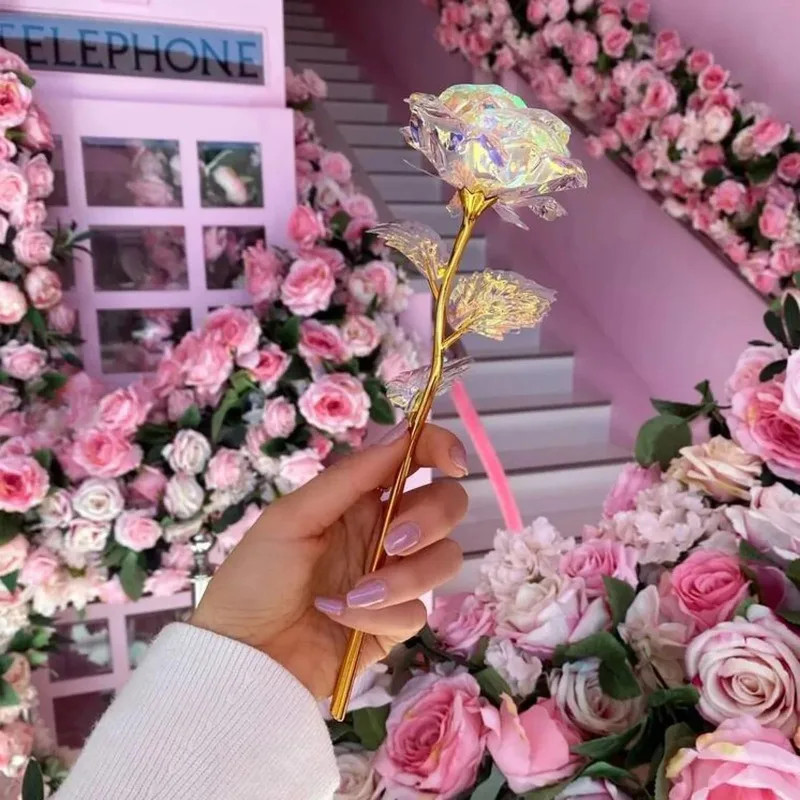 Rose Colorful Rainbow Artificial Flowers Crystal Flower Best Gifts for Mother’s