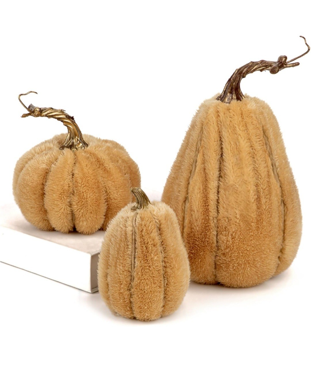 Set Of 3 Tan Faux Sherpa Pumpkins Small Fabric Pumpkins Mini Assorted Sizes