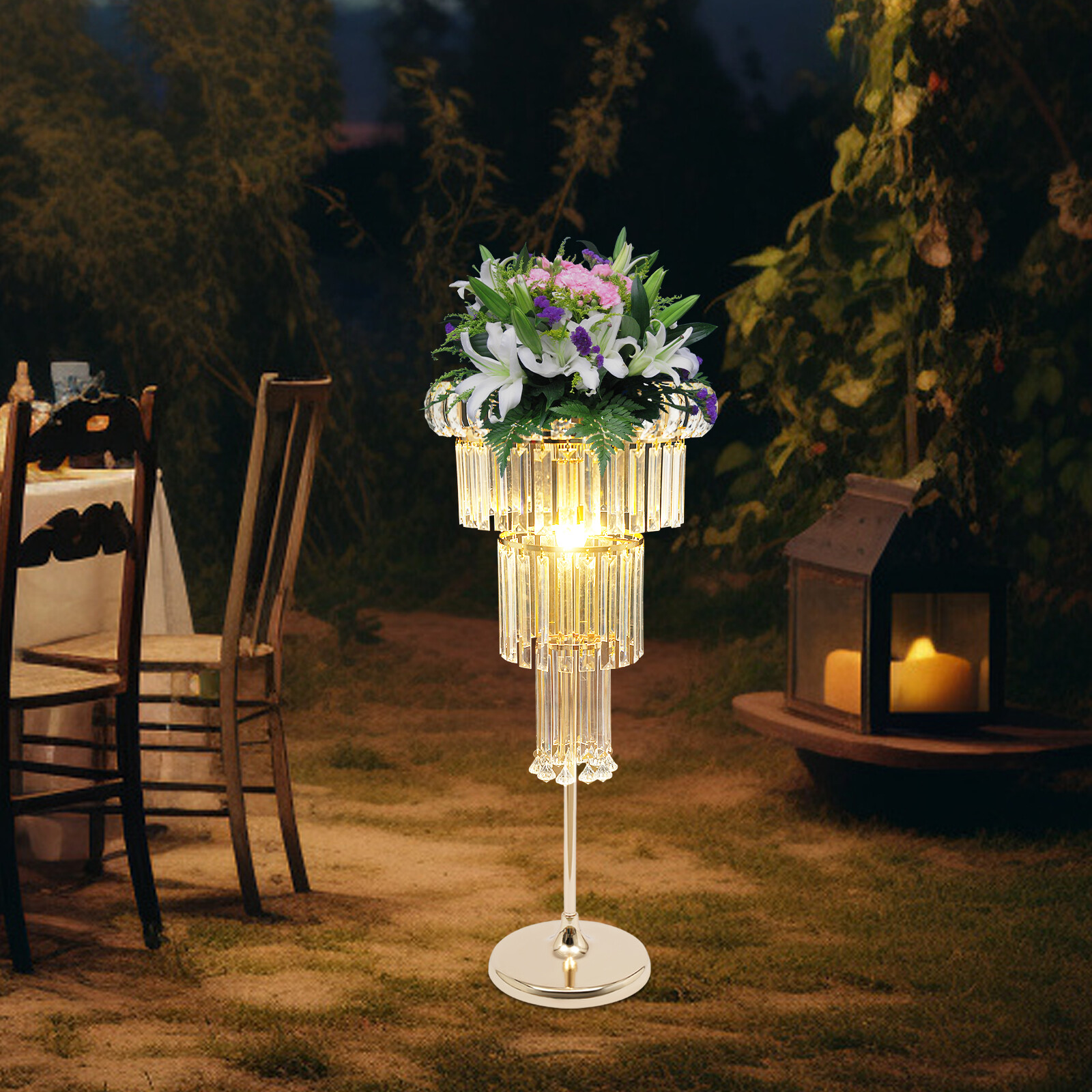 4 Tier Gold Flower Stand Wedding Party Flower Stand 2*LED Centerpiece Decor