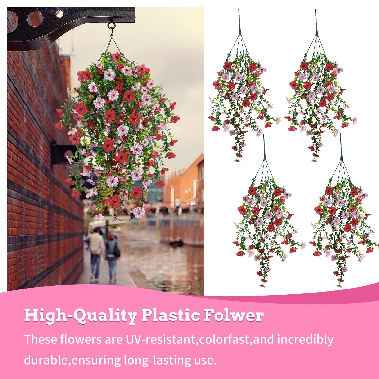 4 Pcs Artificial Hanging Flowers for Outdoors in Pot, 30in UV Resistant Faux …