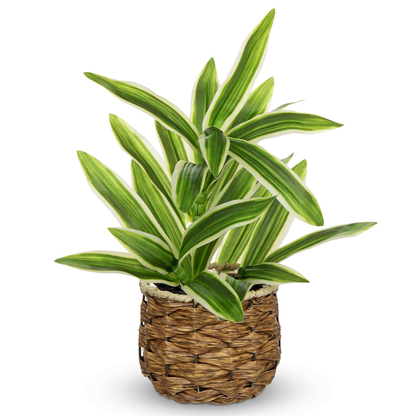 Fake Plants Dracaena Artificial Plant Realistic Faux Plants in Woven Pot Smal…