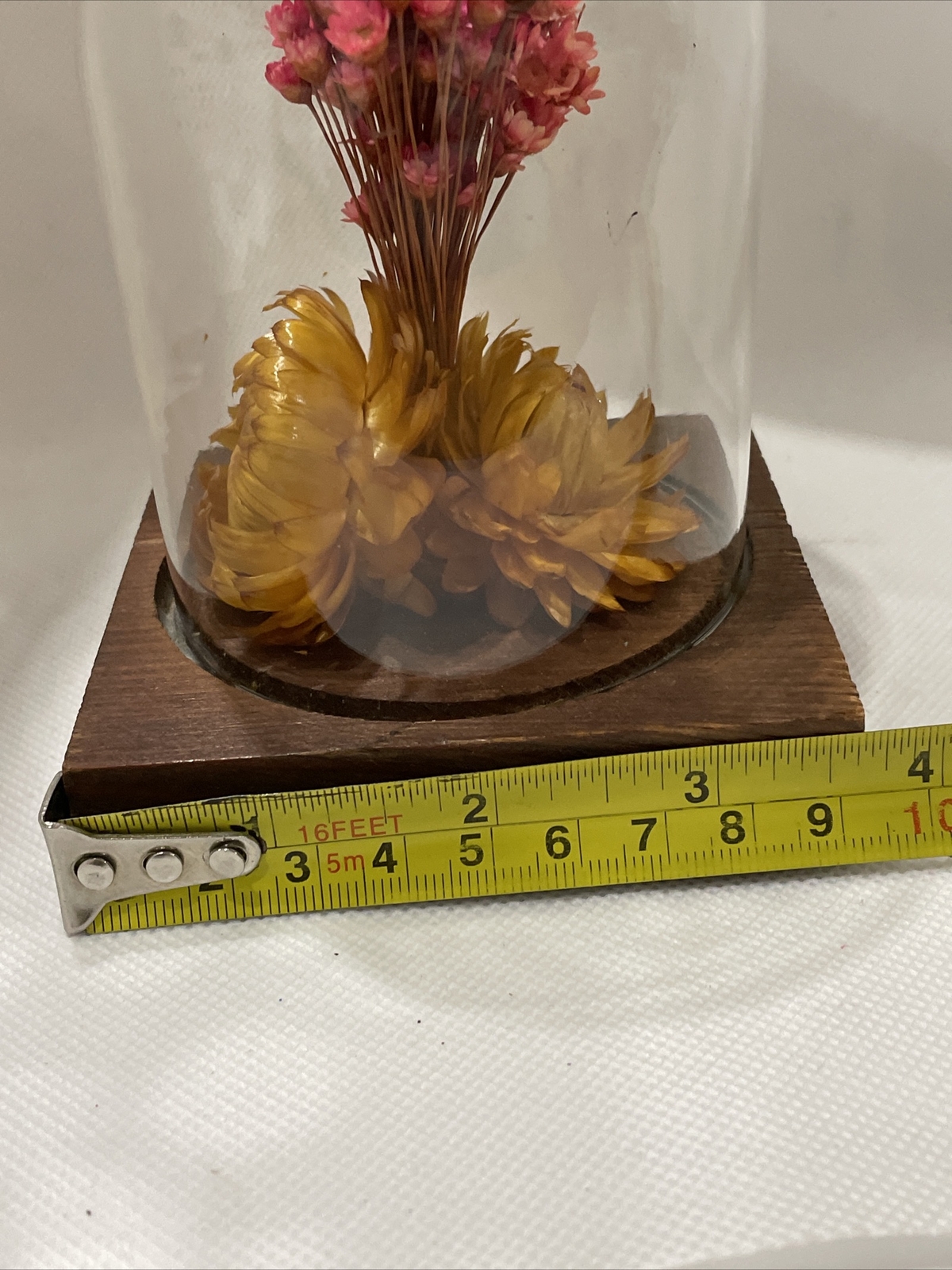 Vintage Leonard Creations California Dried Flower Glass Dome on Wood Base