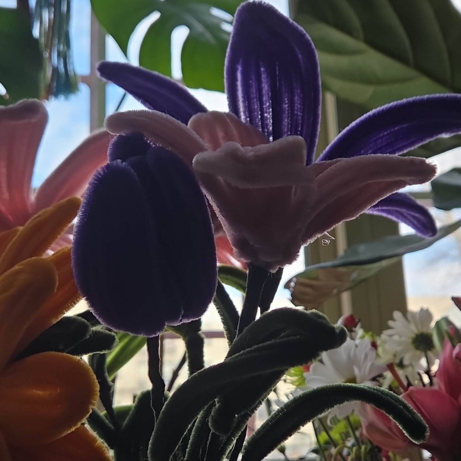 pipe cleaners Flower Bouquet Lily Sunflower Pink Purple Orange Yellow Décor