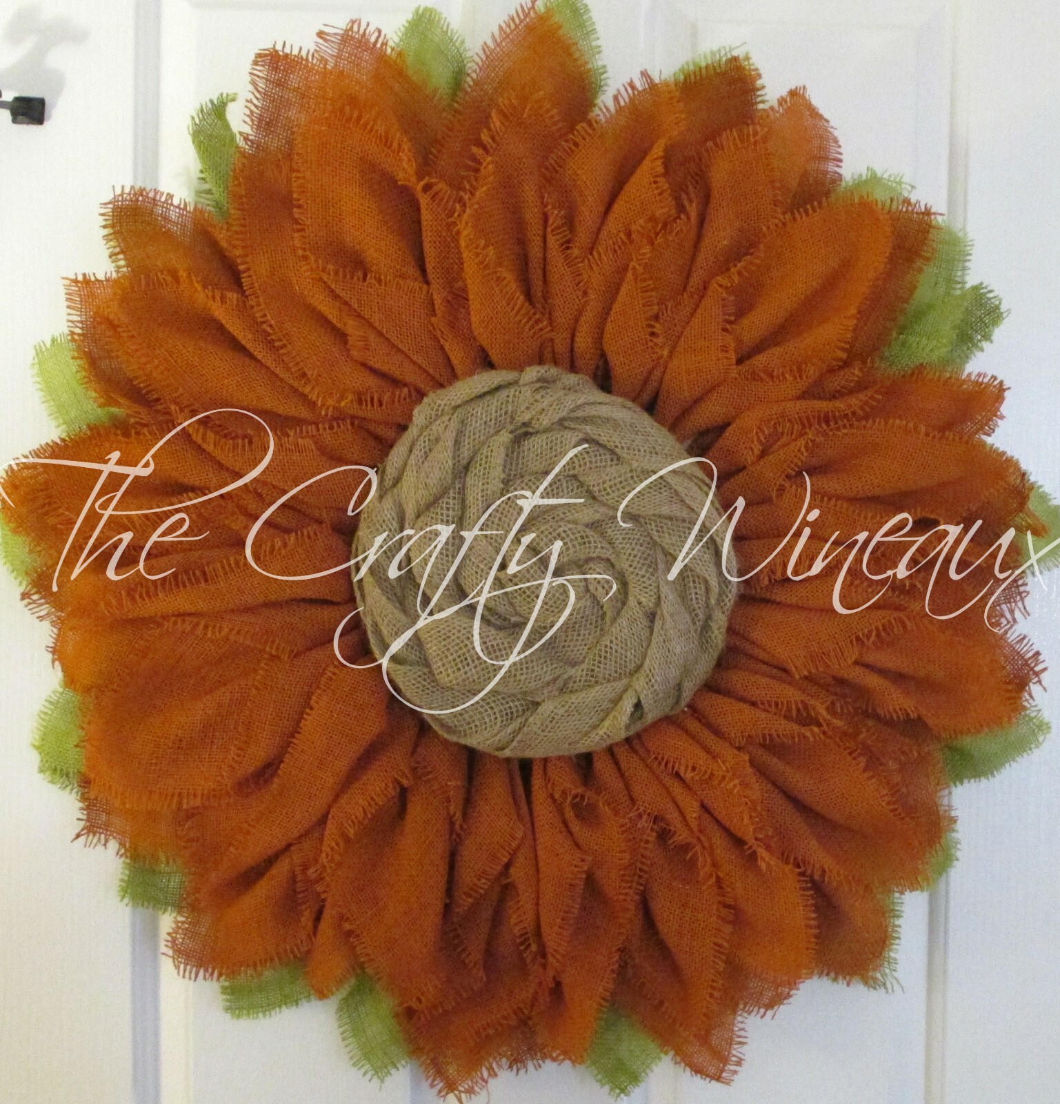 The Crafty Wineaux – Extra Thick 25″ Burnt Sienna Burlap Sunflower Wreath