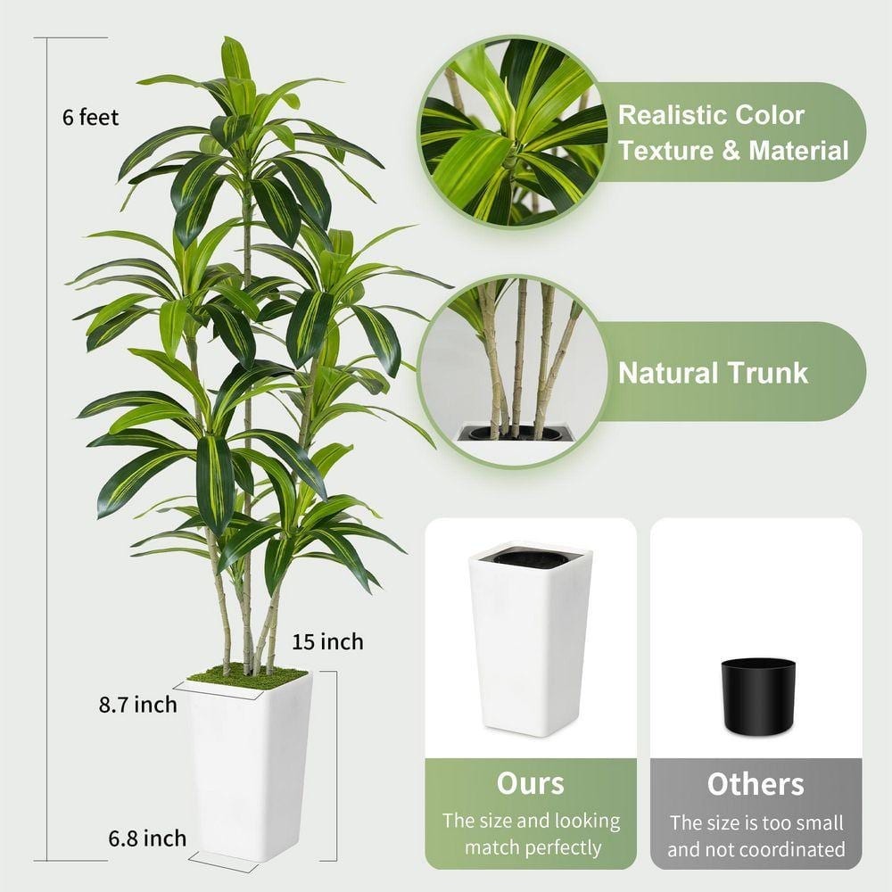 72.00 In. Artificial Dracaena Tree in Pot Indoor Outdoor Realistic Silk Green Pl