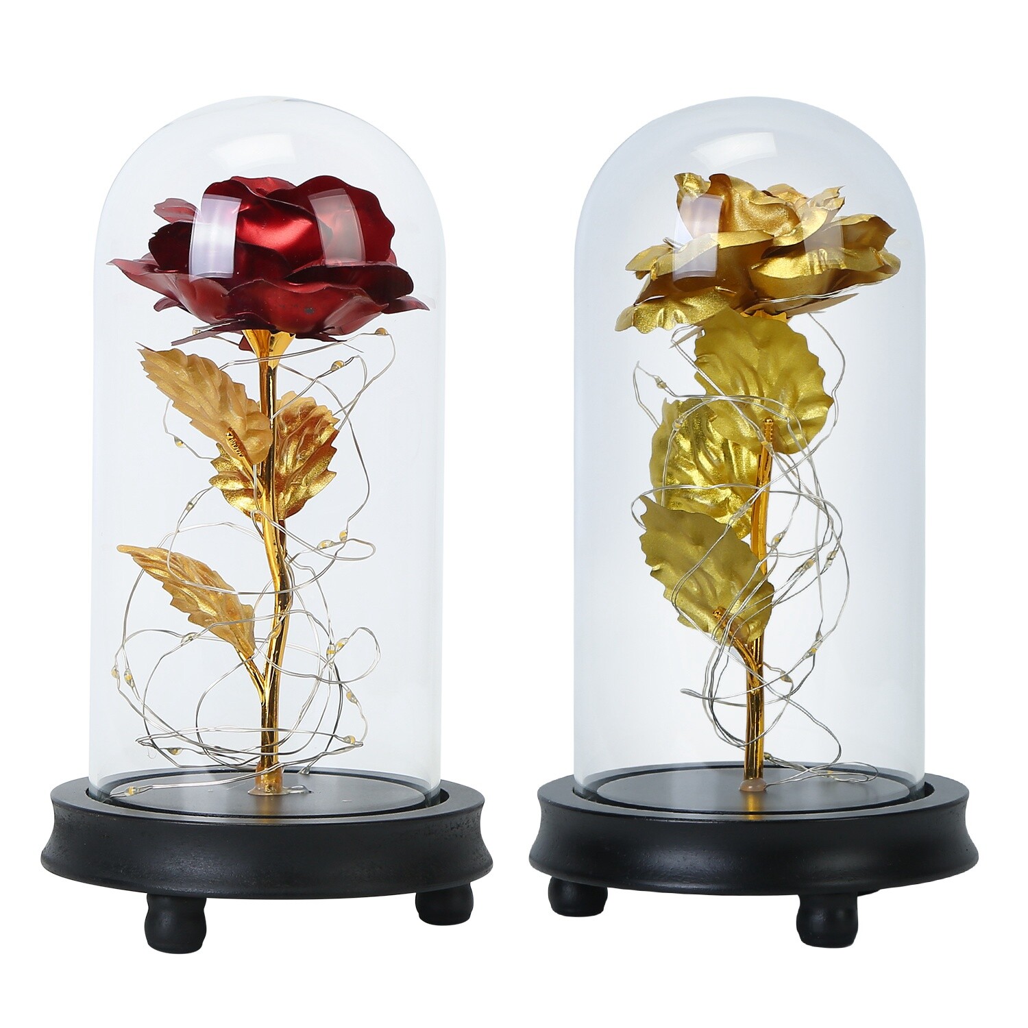 Gold Foil Rose Flower 20 LED Glass Lamp String Night Light Wedding Party Decor