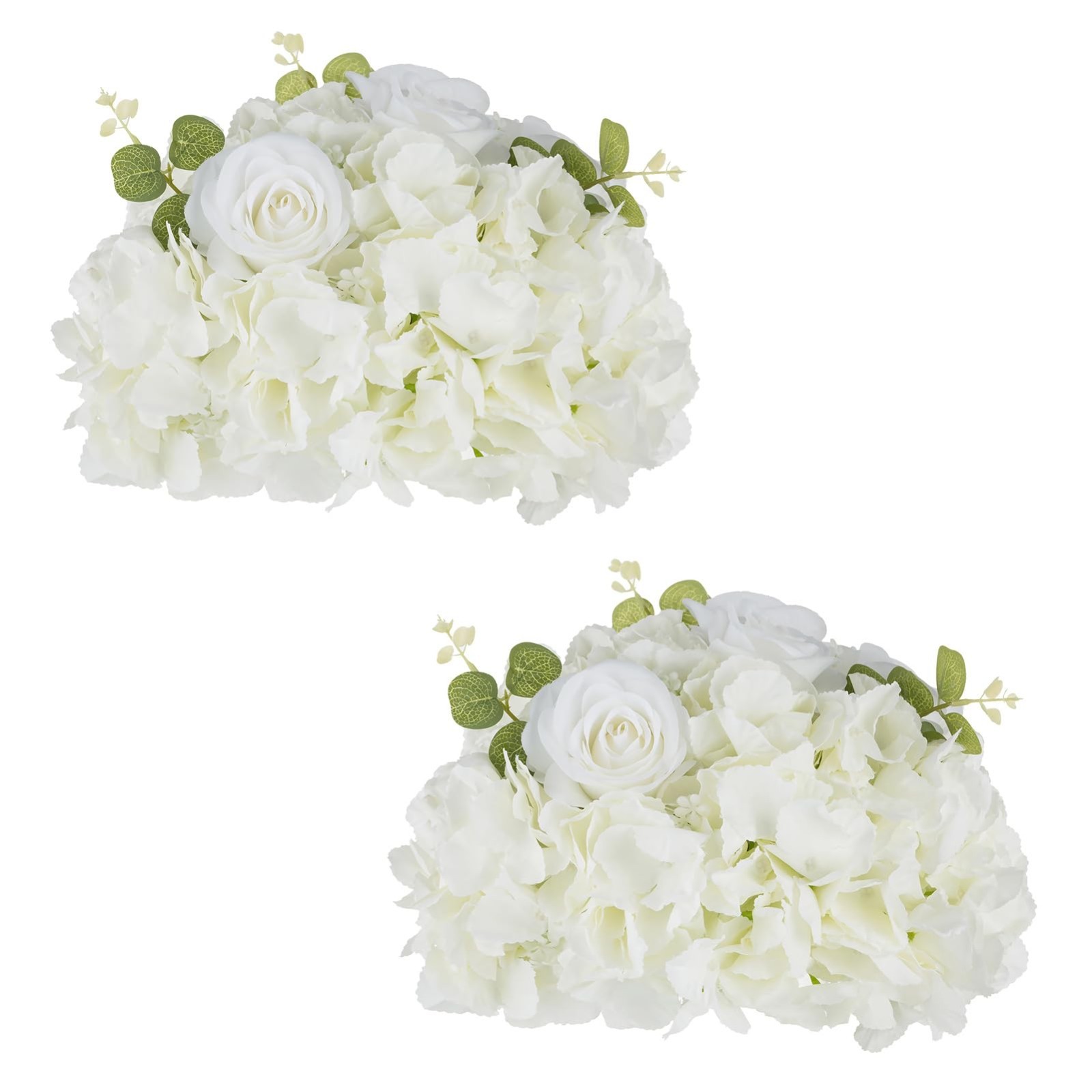 2 Pcs White Rose Flower Ball Arrangements – 11.8″ Fake Floral Centerpieces for W