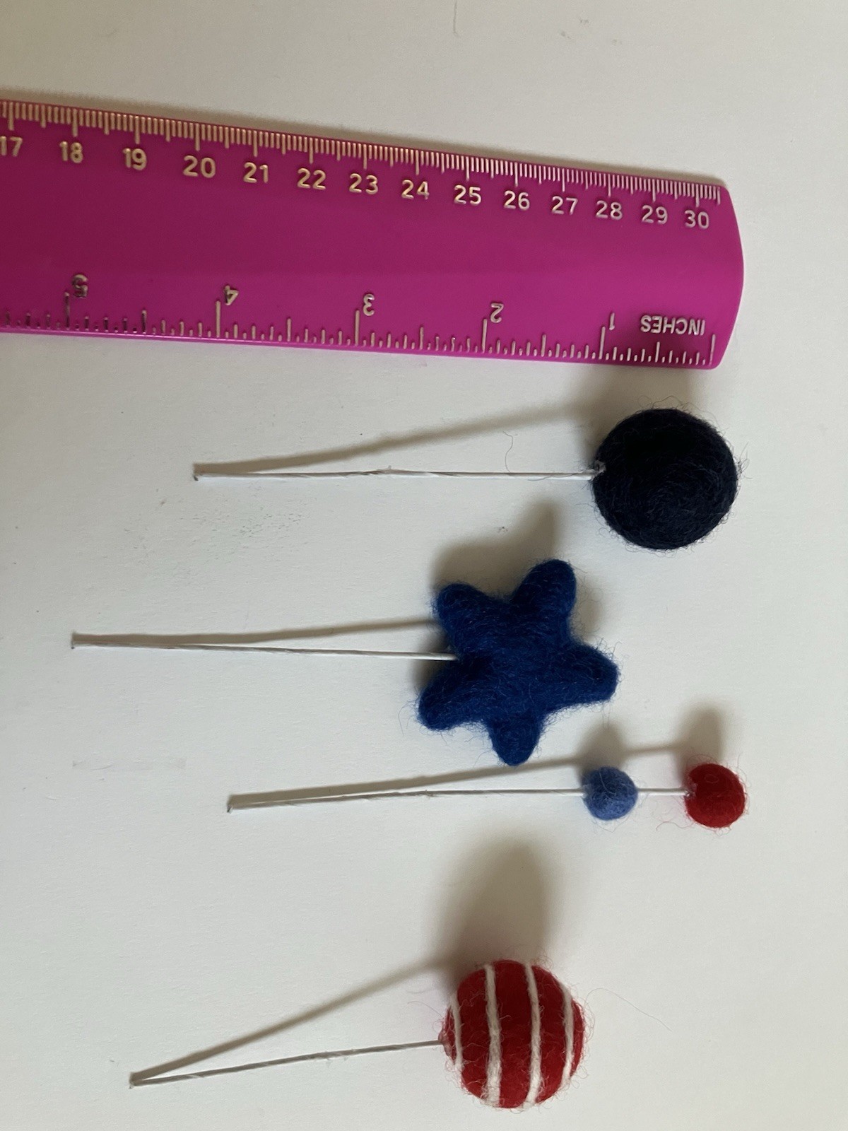Set of 4 Felted Heart Ball Bouquet. Patriotic. Red White And Blue