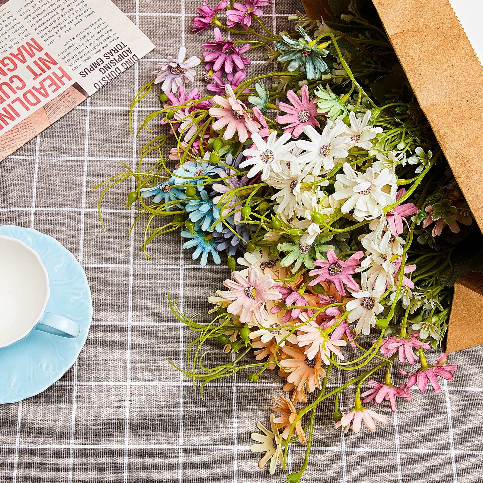 6-Bundles Faux Daisy Plant, Artificial Silk Flower Multicolor Bouquet for Ind…