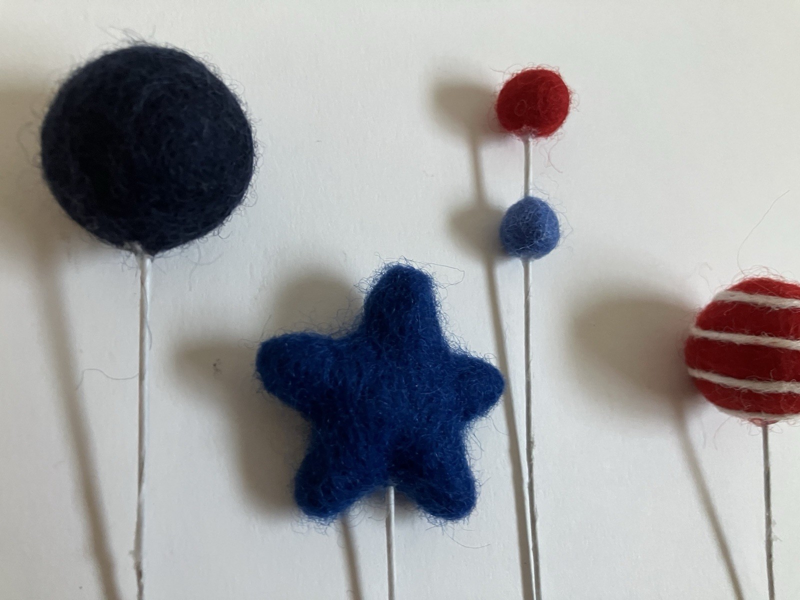 Set of 4 Felted Heart Ball Bouquet. Patriotic. Red White And Blue