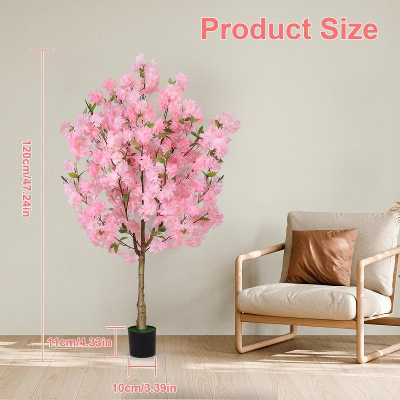 4FT Artificial Cherry Blossom Tree w/Plastic Nursery Pot for Home Office Decor