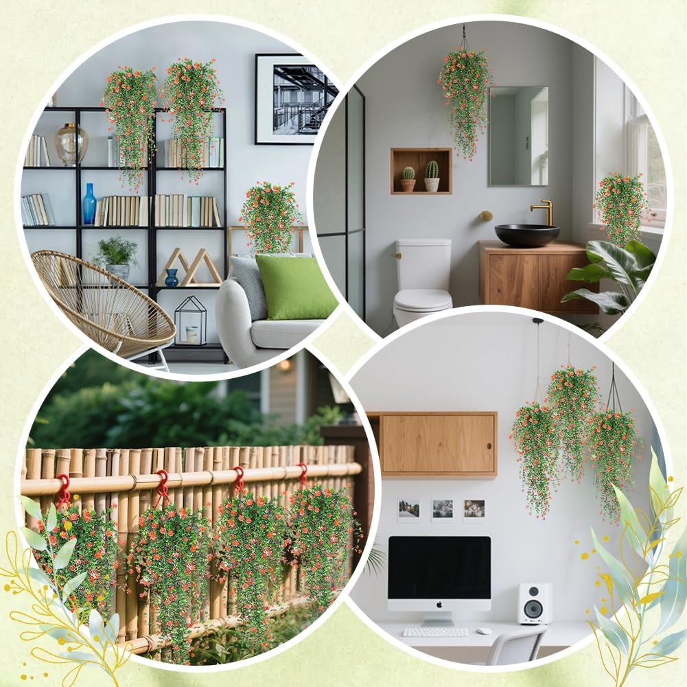 Artificial Hanging Flowers, 3 Pcs Fake Hanging Plants Decor, Artificial Vines fo