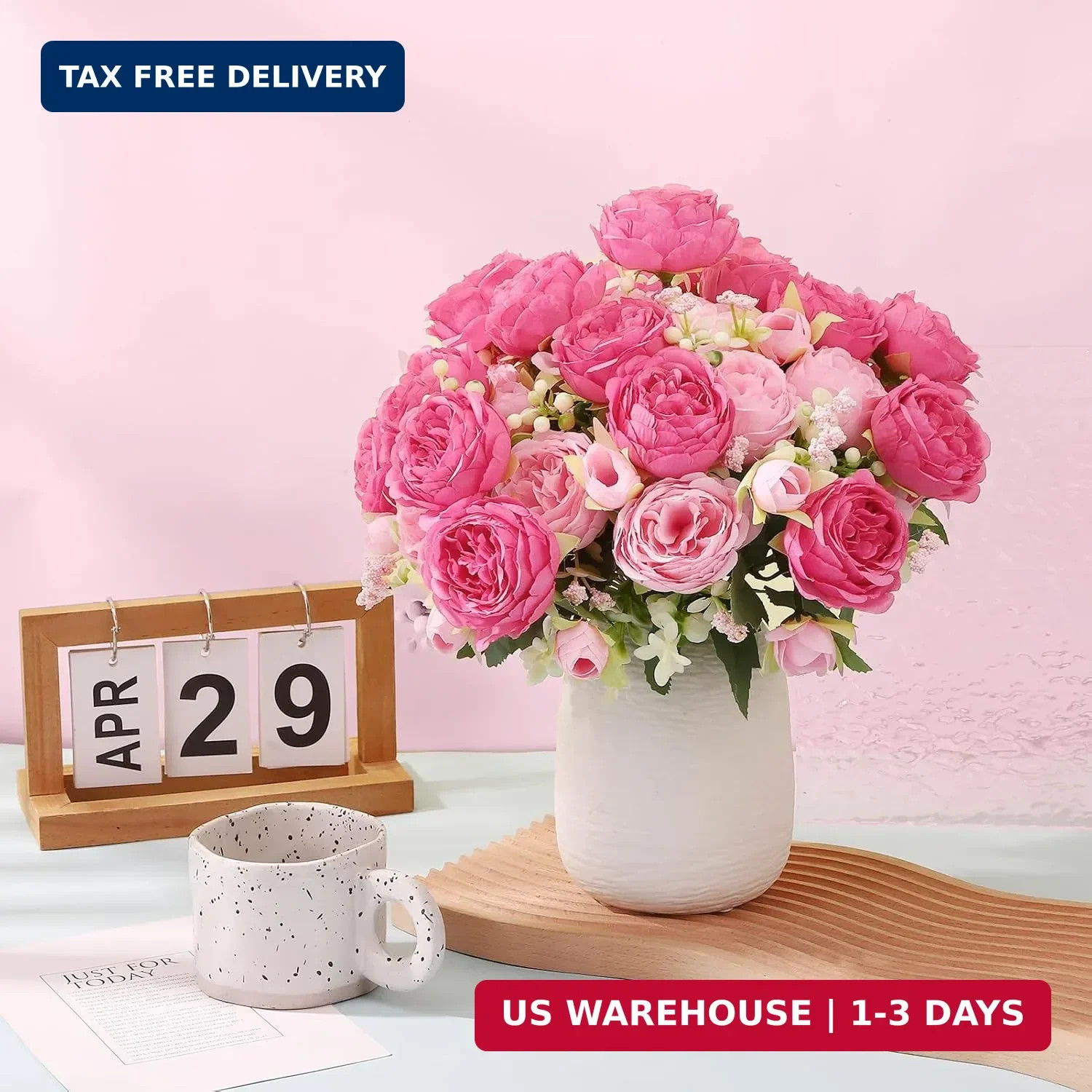 16 Pack Pink,Hot Pink Peonies Artificial Flowers,Fake Silk Hydrangea Bouquet for