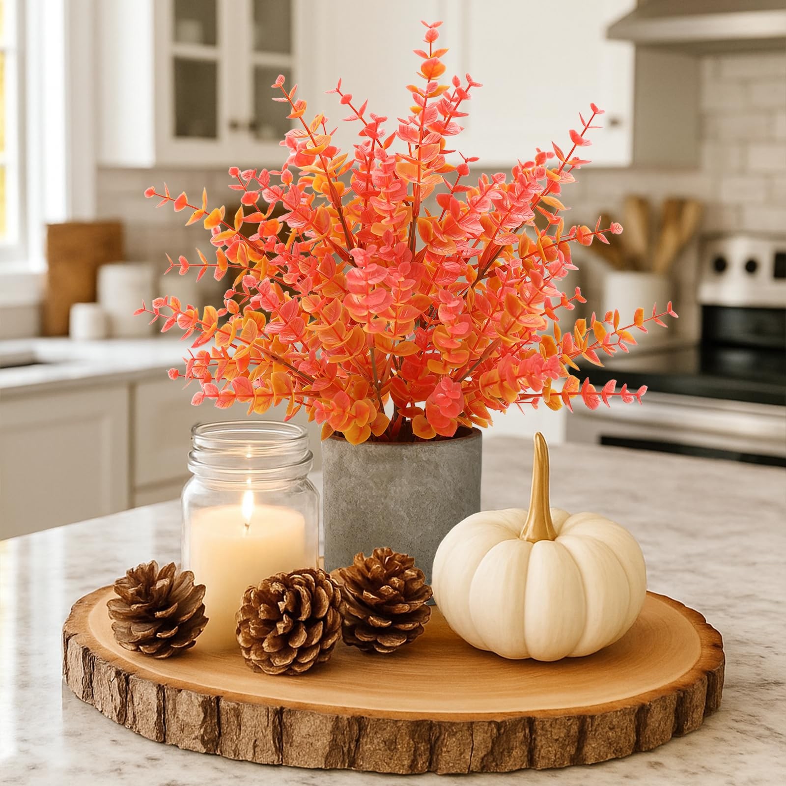 Plantas artificiales de eucalipto de 35,5 cm para otoño, decoración de mesa