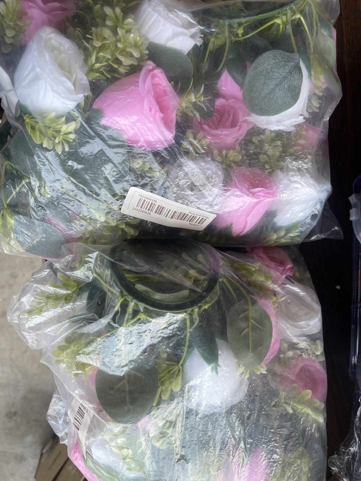 Artificial Rose Candle Ring Floral Wreath Pink/White/Green 10in Valentine’s