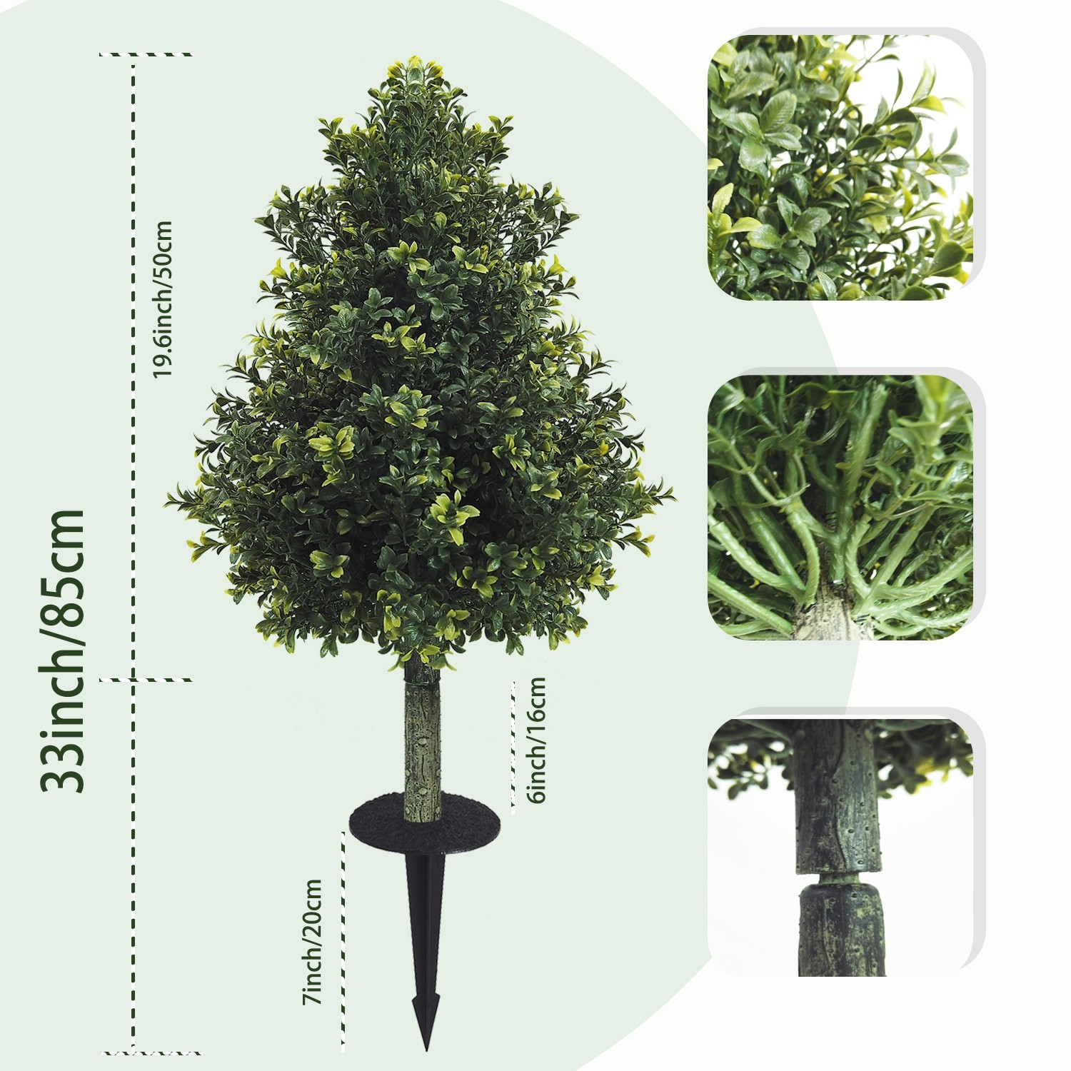 2Pack 20in Tower Shaped Artificial Topiary Stake with 6in Extension Rod