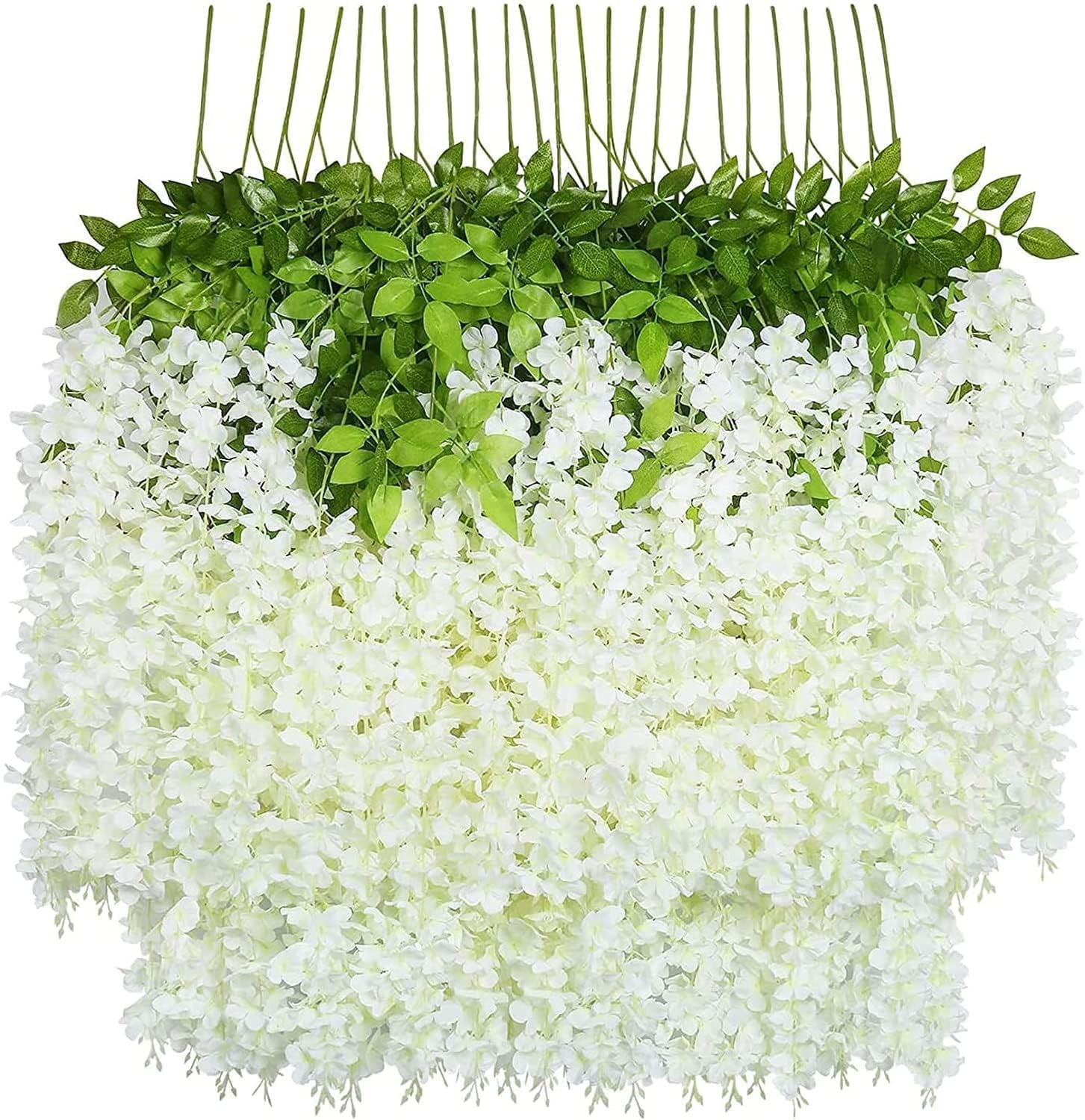 48 Pack White Wisteria Vine Garland – 172.8 Feet Silk Flowers for Decor