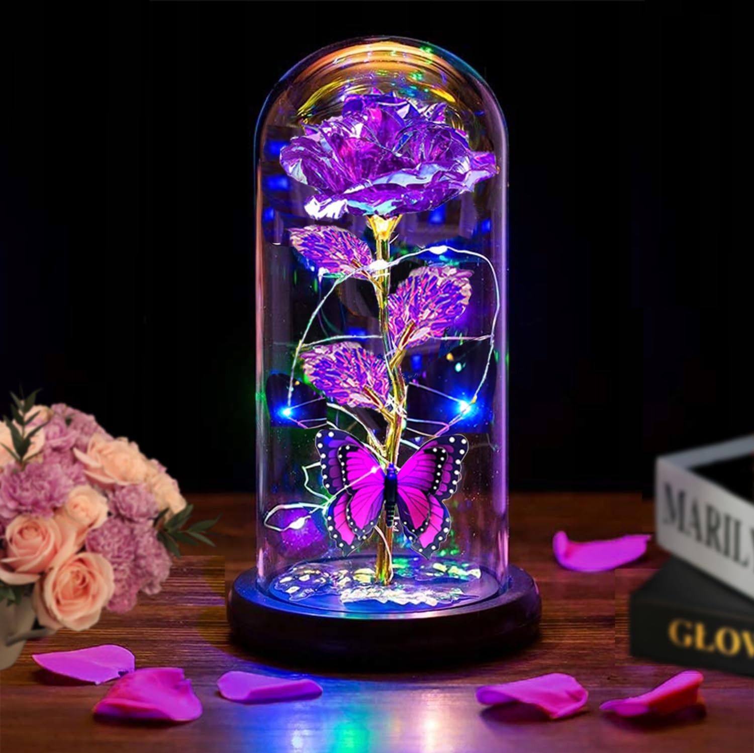 Mothers Day Flowers Gifts for Mom Wife Her Women,Light Up Rose Flower in A Gl…
