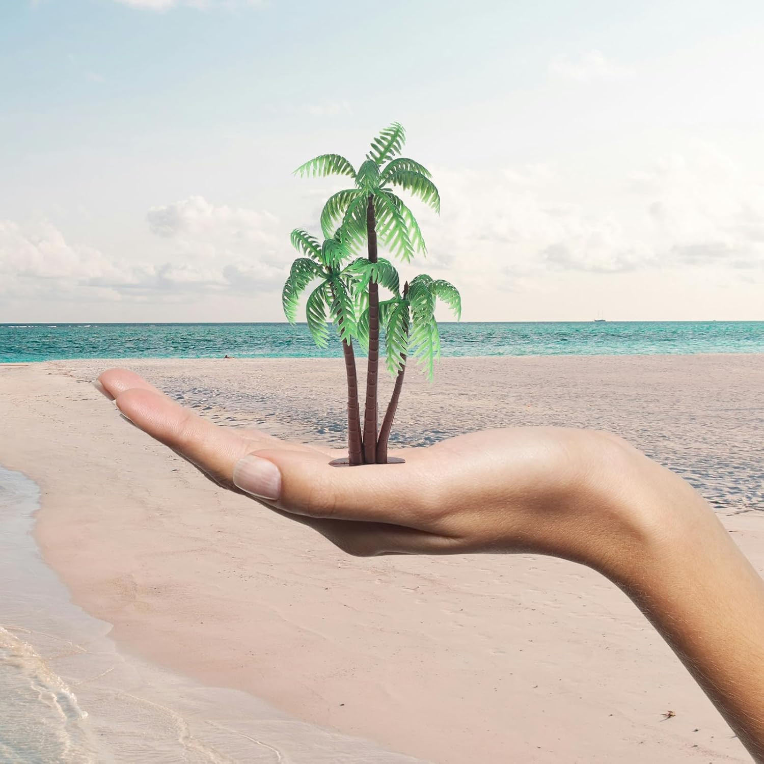 10Pcs Miniature Coconut Palm Tropical Tree Plastic Plant DIY Decor | Artificial