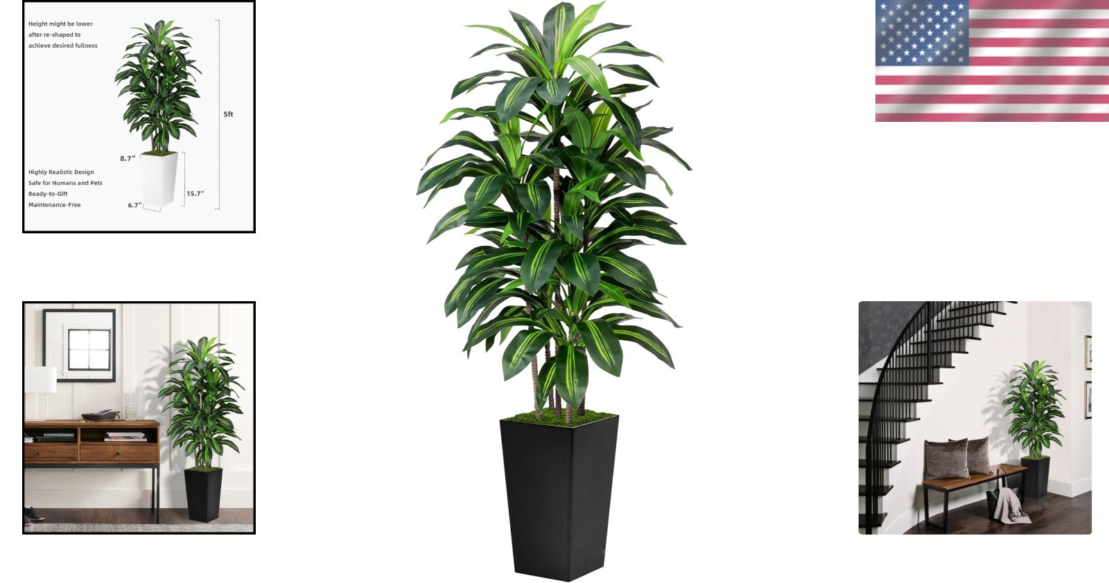 Vibrant 5ft Dracaena Tree, Realistic Silk Plant, Easy Care, Black Pot