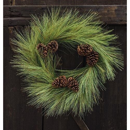 New Primitive Farmhouse Christmas LONG NEEDLE PINECONE WREATH Artificial Pine