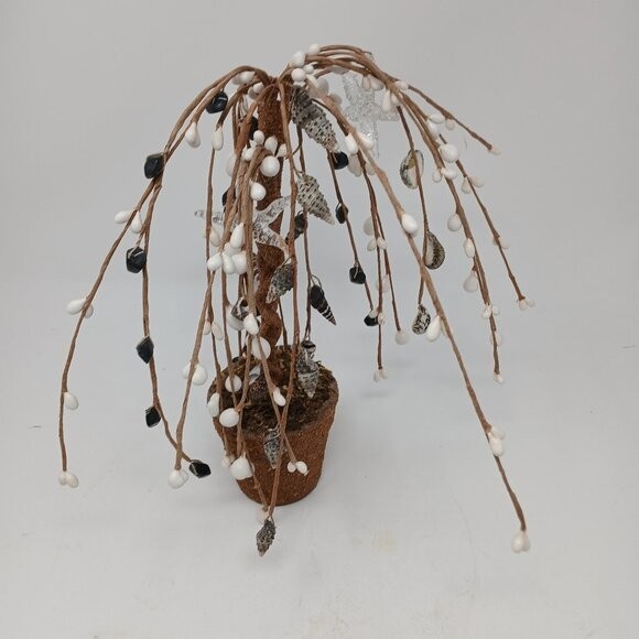 Faux Plant with Beads, Stars & Seashells Coastal Decor 9″