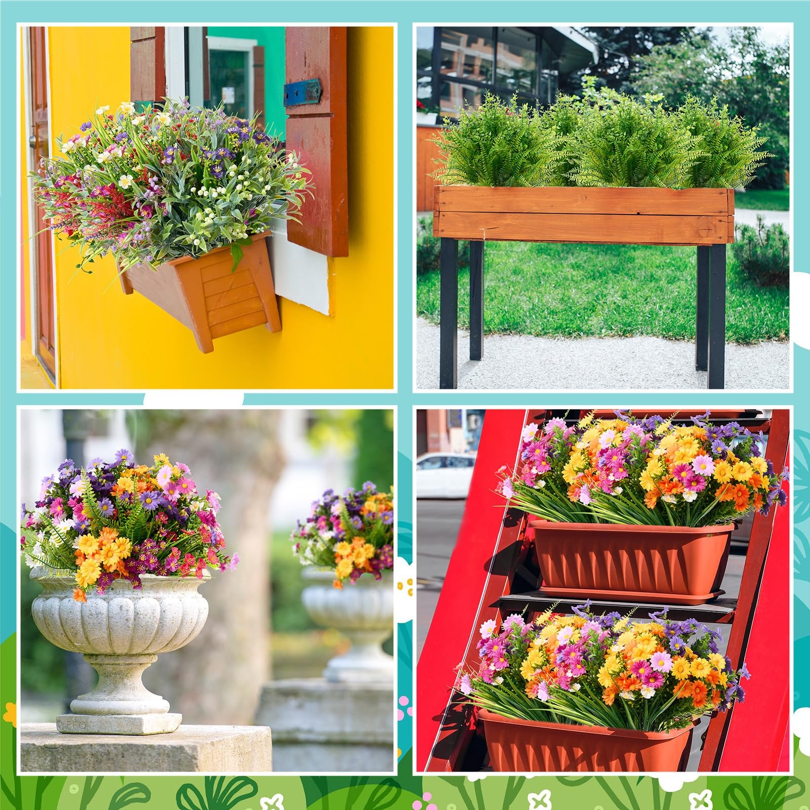 156 Pcs UV Resistant Artificial Flowers for Outdoor Garden Decor