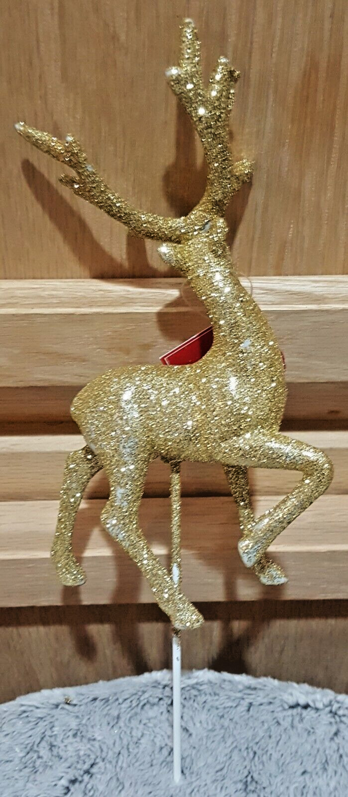 Holiday Time Gold Glitter Reindeer Pick -Floral Arrangements/Wreaths 8.5″L