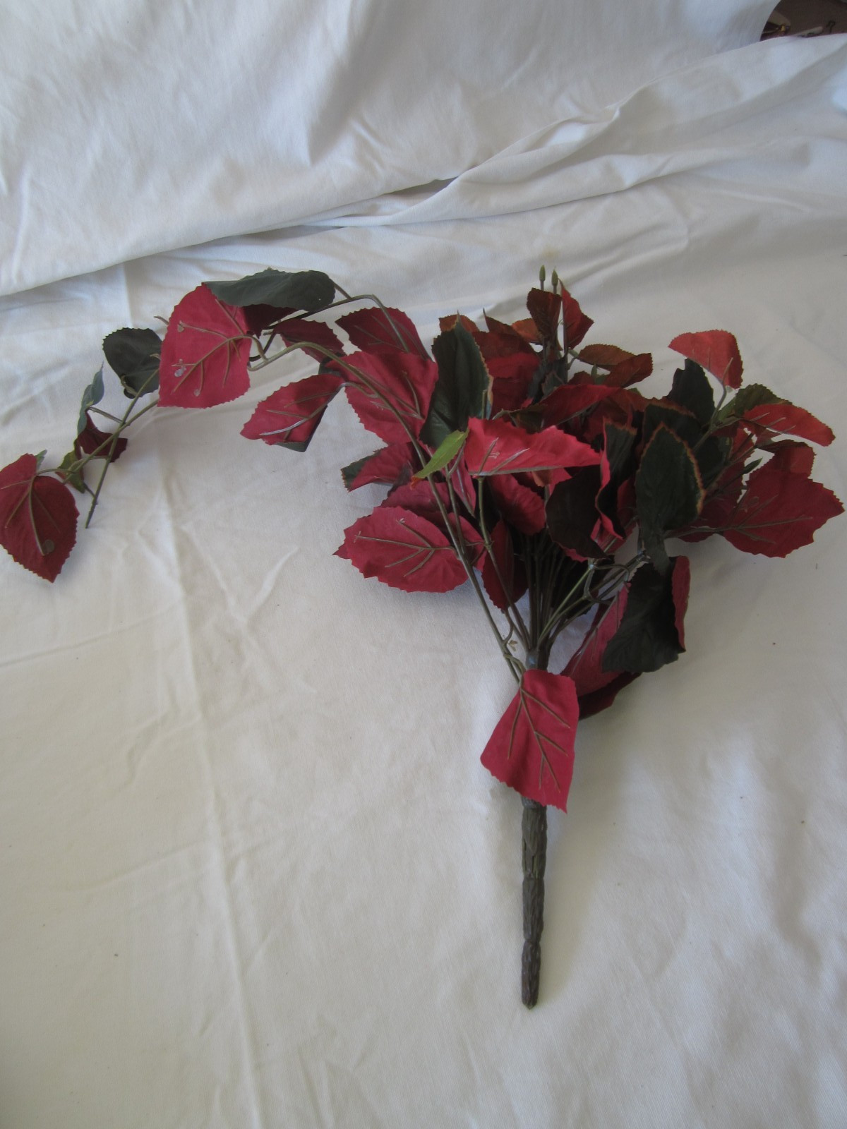 Lot of RED & GREEN Artificial Floral BUSH LEAVES Tree Branches Greenery Decor