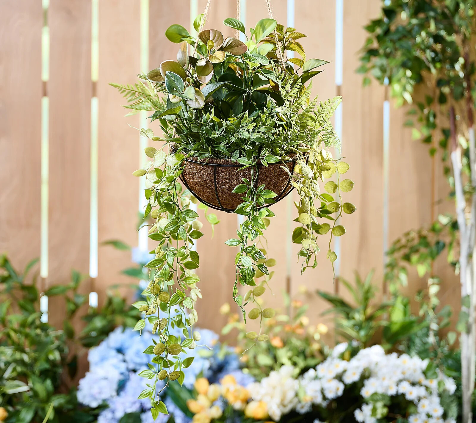 Scott Living 19″ Faux Fern and Succulent Hanging Basket